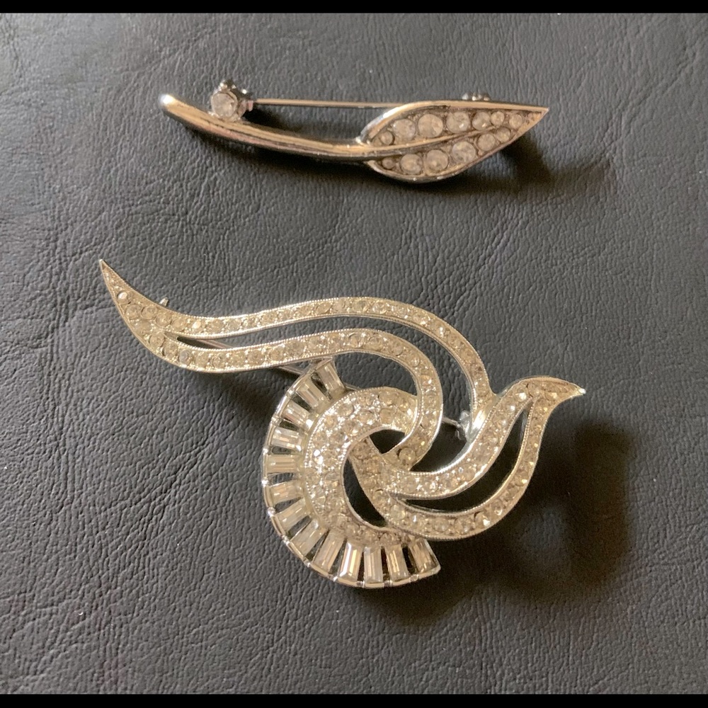 2 Vintage Rhinestone Silver Brooches. Over 60 years old. See photos, Pre Loved